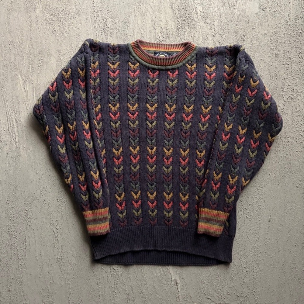 Vintage Salty Dog Sweater Medium Blue 1990s Cotton Knit Chunky